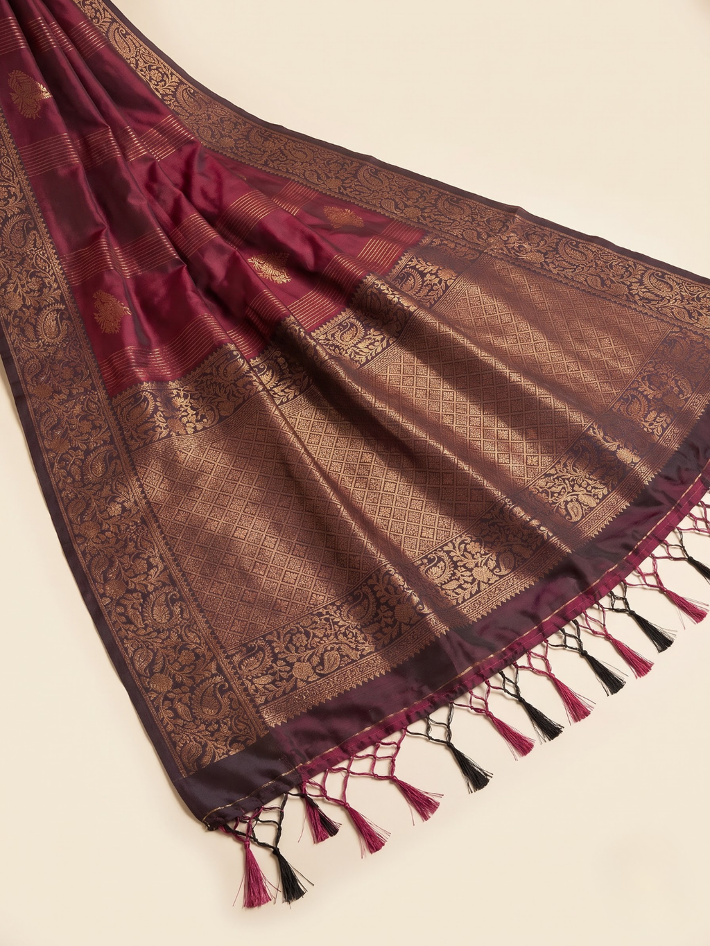 Maharani Soft Silk Saree (Deep Wine Maroon)