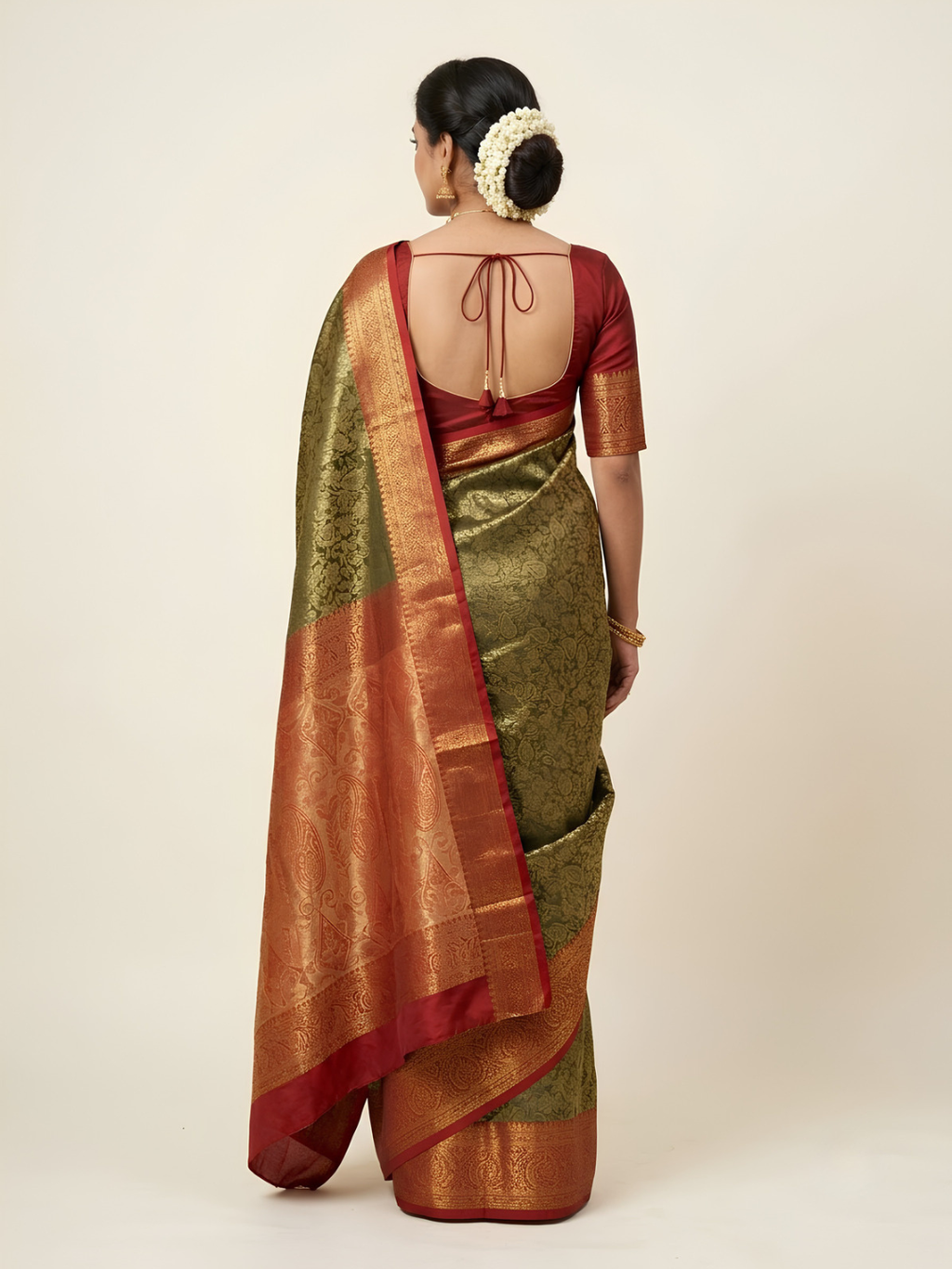 Golden Red Semi Silk Saree