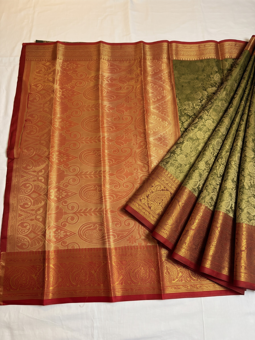 Golden Red Semi Silk Saree