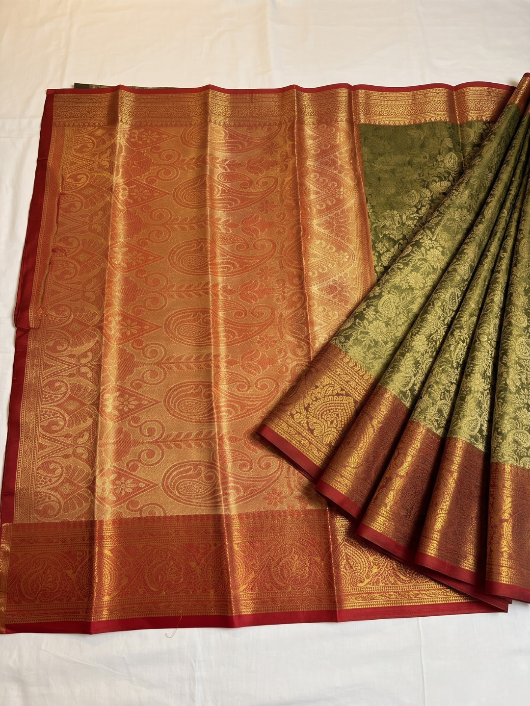 Golden Red Semi Silk Saree