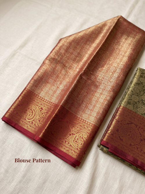 Golden Red Semi Silk Saree
