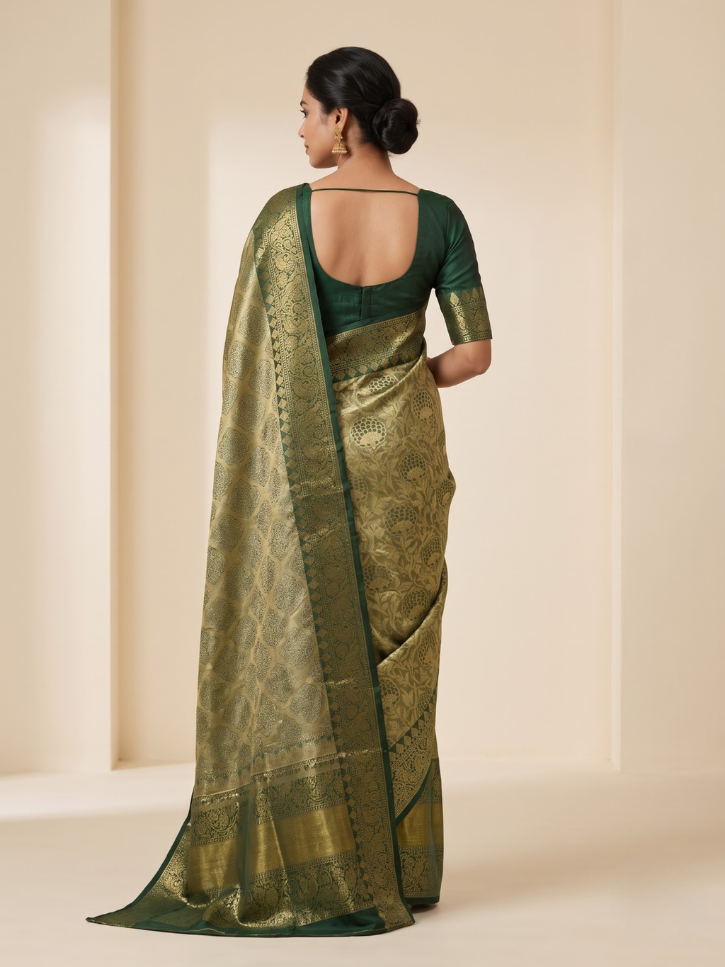 Golden Green Semi Silk Saree