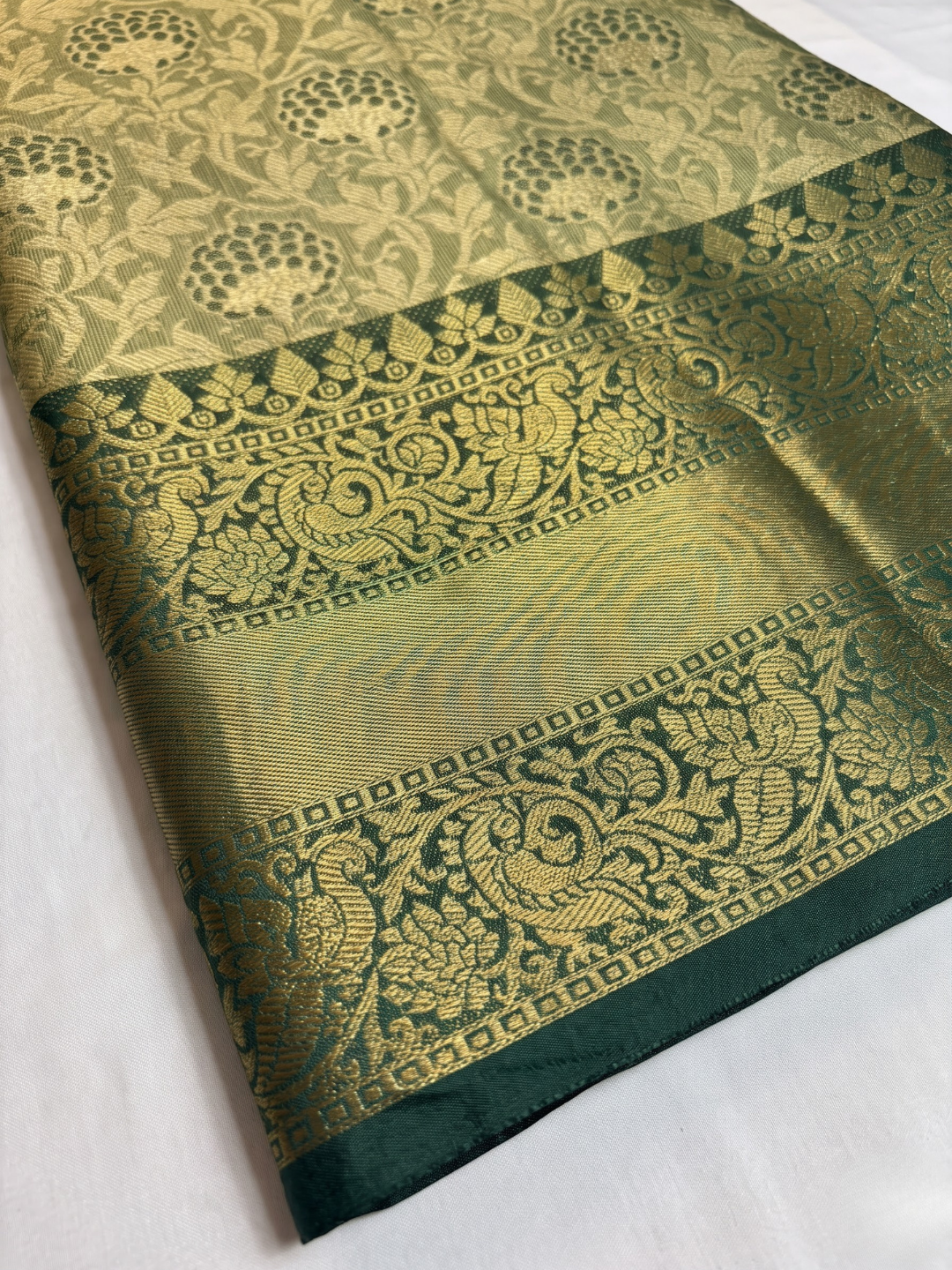 Golden Green Semi Silk Saree