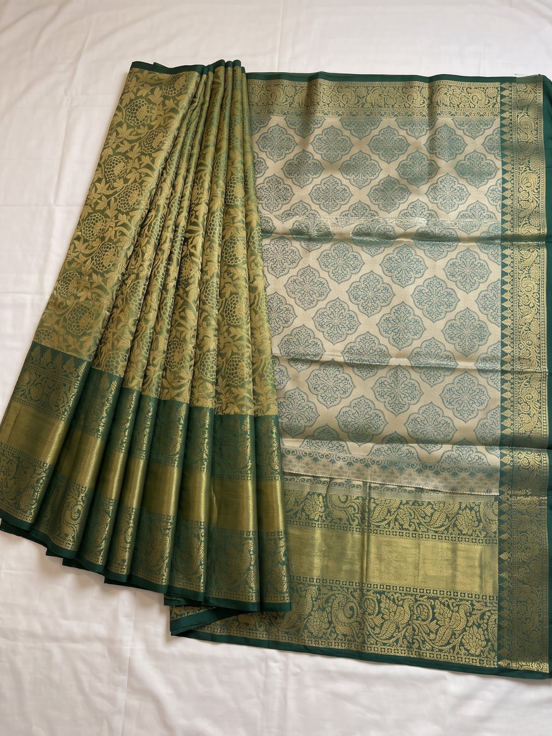 Golden Green Semi Silk Saree